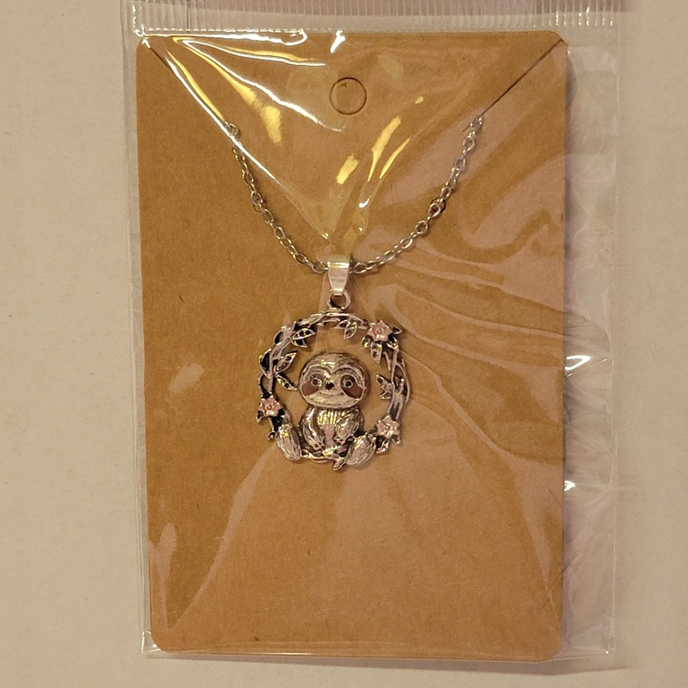 Silvertone Sloth Pendant Necklace